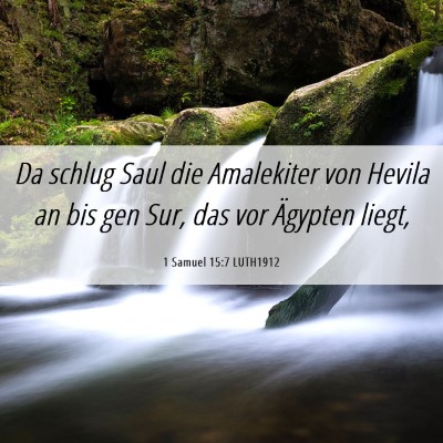 Picture 06 - 1 Samuel 15:7 LUTH1912 - Da schlug Saul die Amalekiter von Hevila an bis - Bible Verse Picture