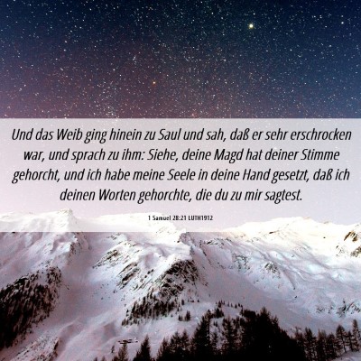 Picture 06 - 1 Samuel 28:21 LUTH1912 - Und das Weib ging hinein zu Saul und sah, daß er - Bible Verse Picture