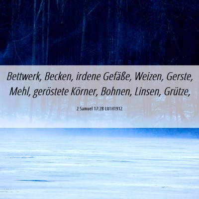Picture 06 - 2 Samuel 17:28 LUTH1912 - Bettwerk, Becken, irdene Gefäße, Weizen, - Bible Verse Picture