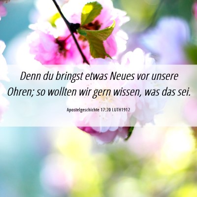 Picture 06 - Apostelgeschichte 17:20 LUTH1912 - Denn du bringst etwas Neues vor unsere Ohren; so - Bible Verse Picture