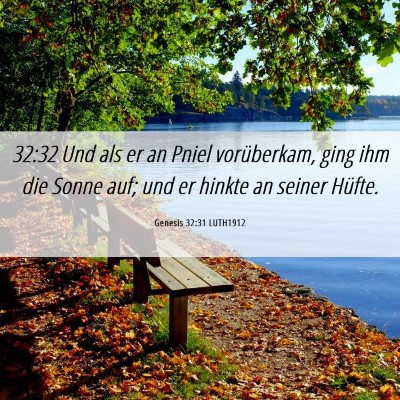 Picture 06 - Genesis 32:31 LUTH1912 - 32:32 Und als er an Pniel vorüberkam, ging ihm - Bible Verse Picture