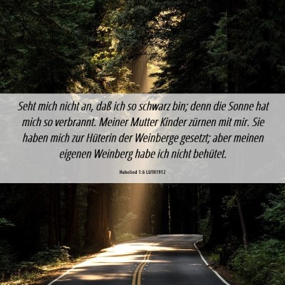 Picture 06 - Hohelied 1:6 LUTH1912 - Seht mich nicht an, daß ich so schwarz bin; denn - Bible Verse Picture