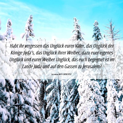 Picture 06 - Jeremia 44:9 LUTH1912 - Habt ihr vergessen das Unglück eurer Väter, das - Bible Verse Picture