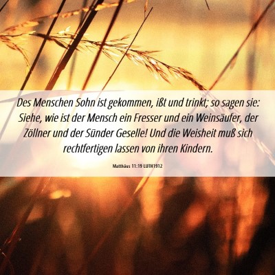 Picture 06 - Matthäus 11:19 LUTH1912 - Des Menschen Sohn ist gekommen, ißt und trinkt; - Bible Verse Picture