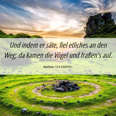 Picture 06 - Matthäus 13:4 LUTH1912 - Und indem er säte, fiel etliches an den Weg; da - Bible Verse Picture