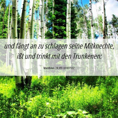 Picture 06 - Matthäus 24:49 LUTH1912 - und fängt an zu schlagen seine Mitknechte, ißt - Bible Verse Picture