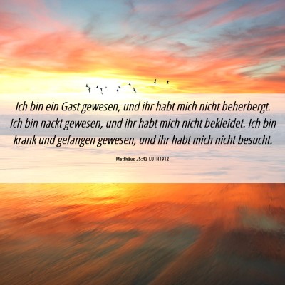 Picture 06 - Matthäus 25:43 LUTH1912 - Ich bin ein Gast gewesen, und ihr habt mich nicht - Bible Verse Picture