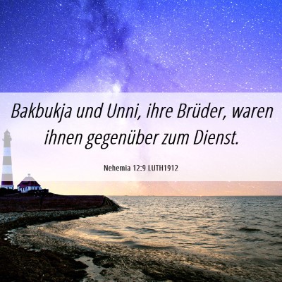 Picture 06 - Nehemia 12:9 LUTH1912 - Bakbukja und Unni, ihre Brüder, waren ihnen - Bible Verse Picture