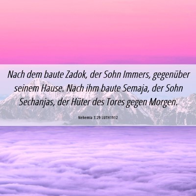 Picture 06 - Nehemia 3:29 LUTH1912 - Nach dem baute Zadok, der Sohn Immers, gegenüber - Bible Verse Picture