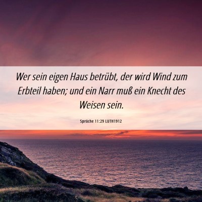Picture 06 - Sprüche 11:29 LUTH1912 - Wer sein eigen Haus betrübt, der wird Wind zum - Bible Verse Picture