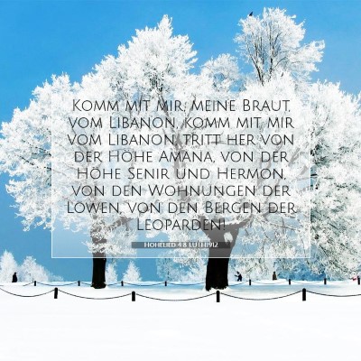 Picture 07 - Hohelied 4:8 LUTH1912 - Komm mit mir, meine Braut, vom Libanon, komm mit - Bible Verse Picture