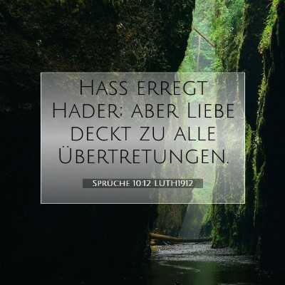 Picture 07 - Sprüche 10:12 LUTH1912 - Haß erregt Hader; aber Liebe deckt zu alle - Bible Verse Picture