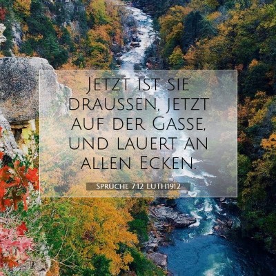 Picture 07 - Sprüche 7:12 LUTH1912 - Jetzt ist sie draußen, jetzt auf der Gasse, und - Bible Verse Picture
